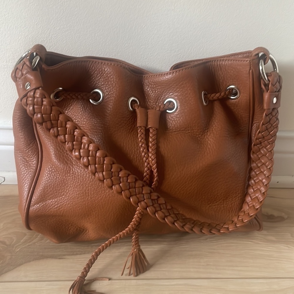 Talbots Tan Leather Drawstring Shiukderbag Handbag